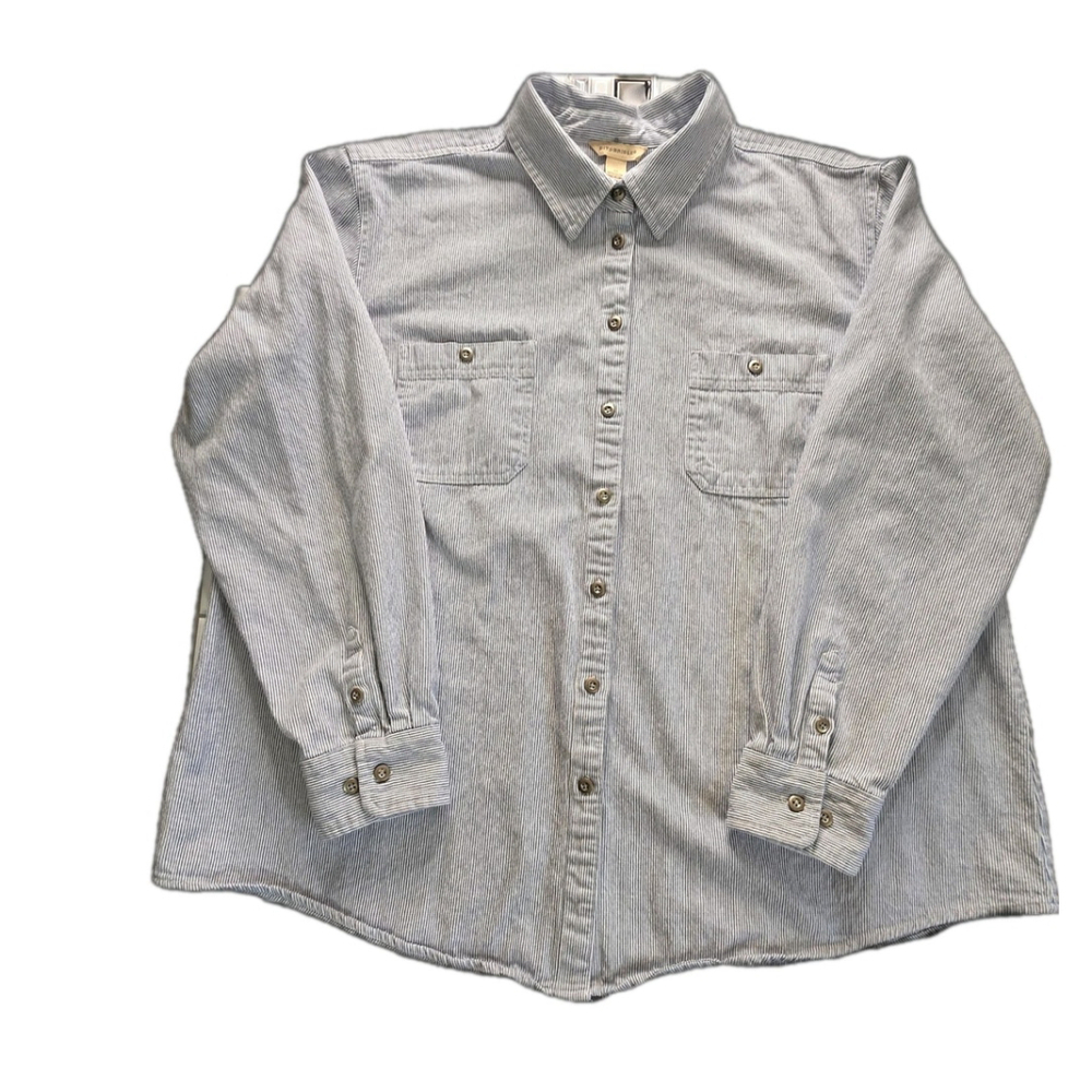 Bit & Bridle Men’s 2X Blue White Pinstripe Button Front Long Sleeve Shirt Pocket